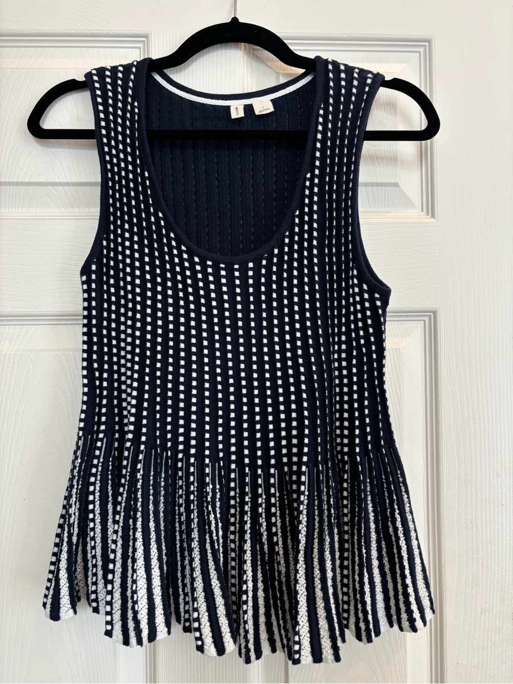 Anthropologie Moth Navy and White Knit Peplum Top